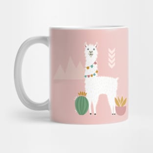 Llamas + Cacti on Pink Mug